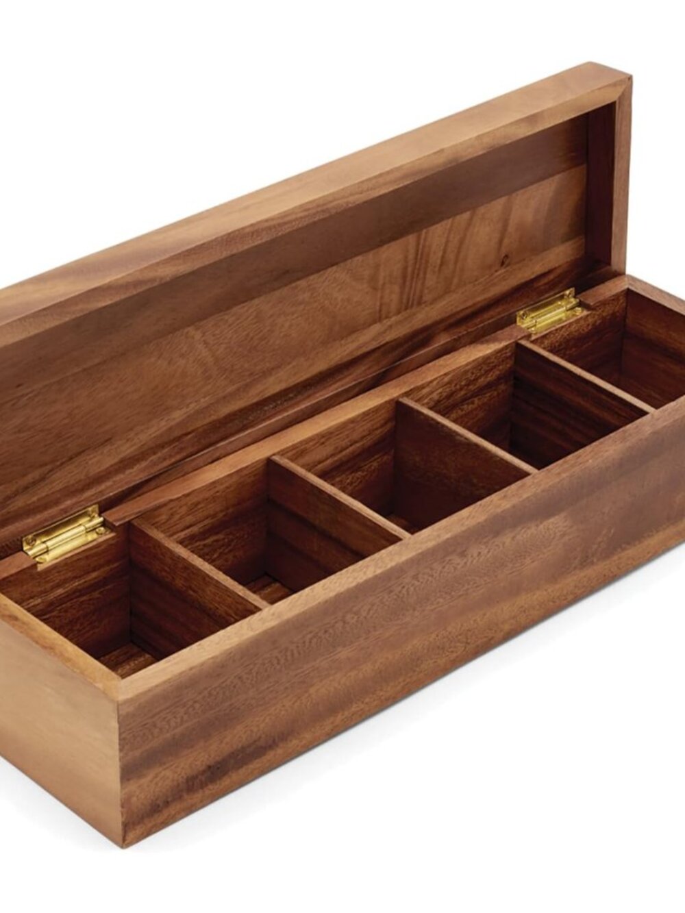Large 5 Compartment Tea Box, Acacia Wood Tea Bag Organizer With Lid